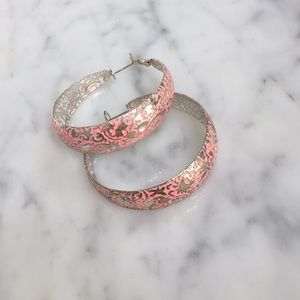 Pink/ silver hoop earrings